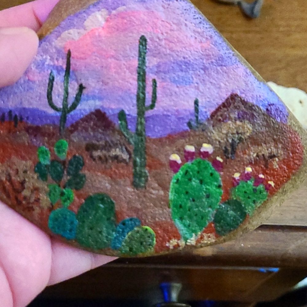 Handpainted Desert on a Rock 🏜️🌛